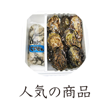 ラッピングされた生牡蠣と牡蠣の殻が並んでいる